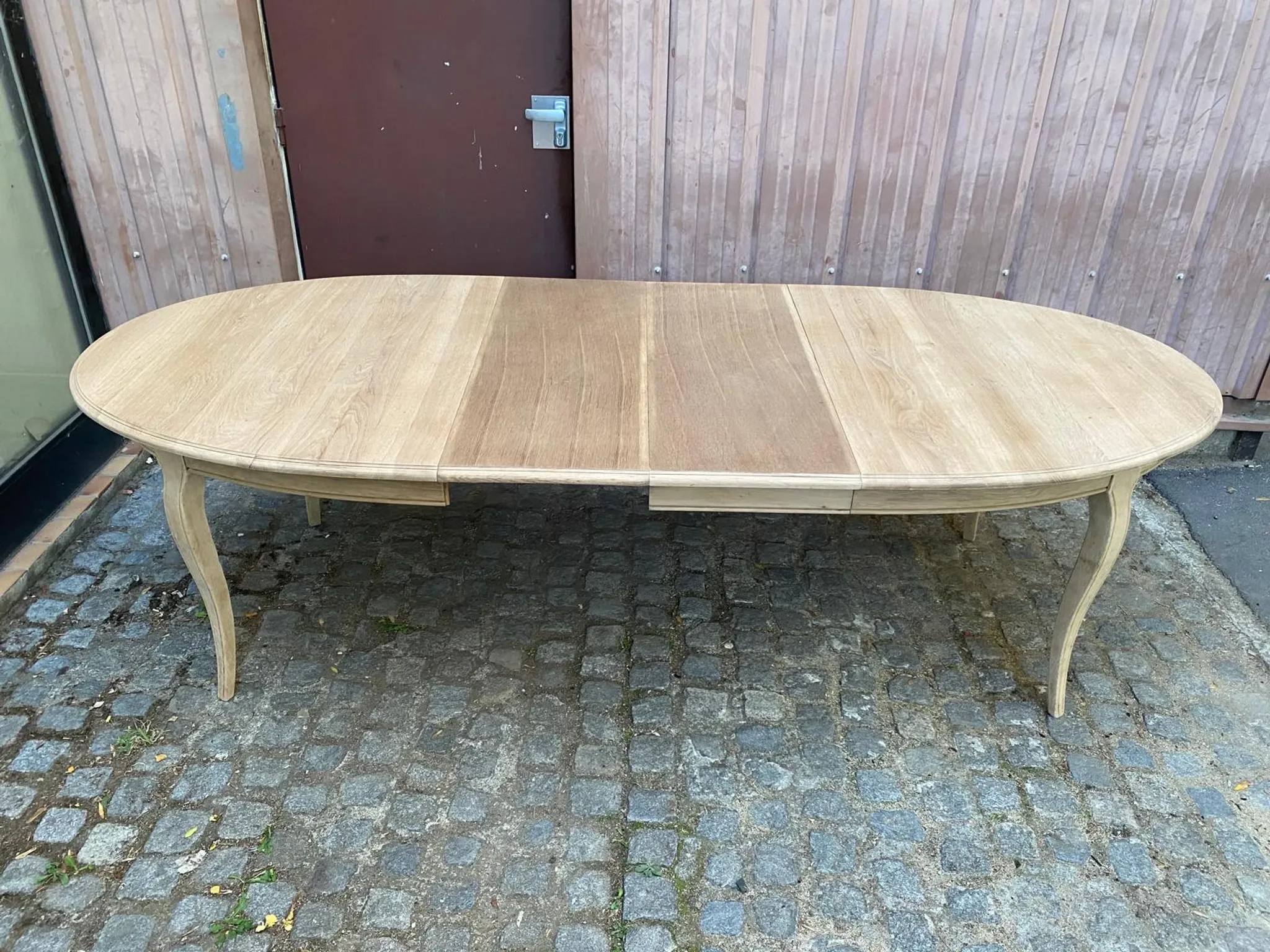 Louis XV oval extendable dining table stripped in solid oak 260cm 1970