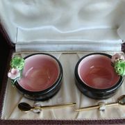 Vintage Keramos Sèvres salt cellars in their case