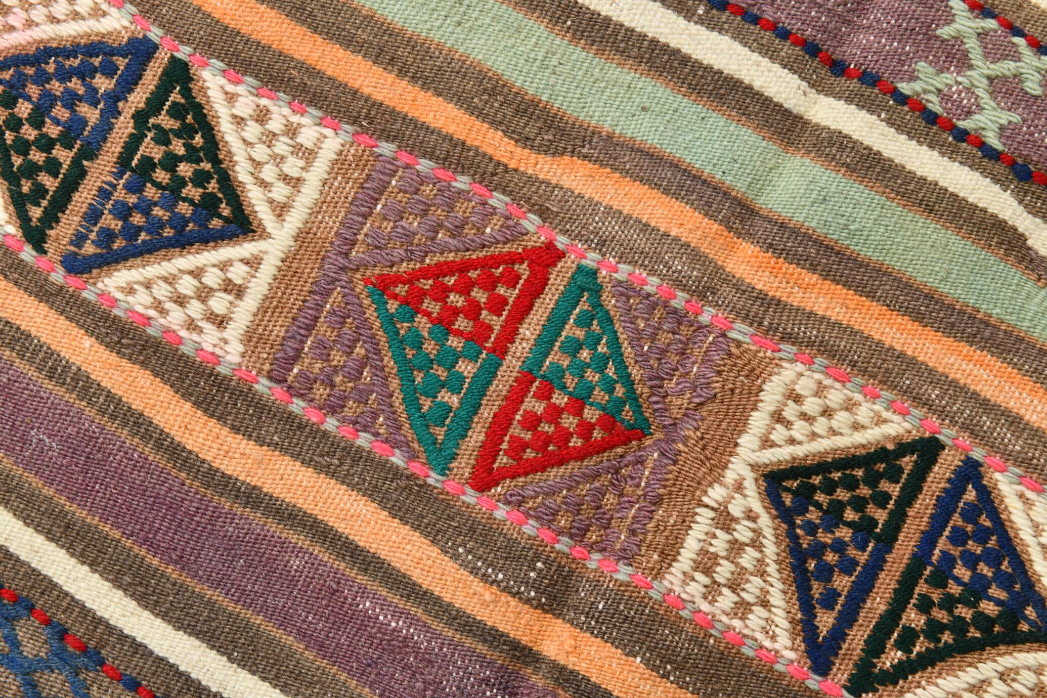 Tapis kilim vintage en laine, motifs géométriques et tons pastel,146x224 Cm