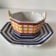 HB Quimper octagonal butter dish, hand-painted graphic design.