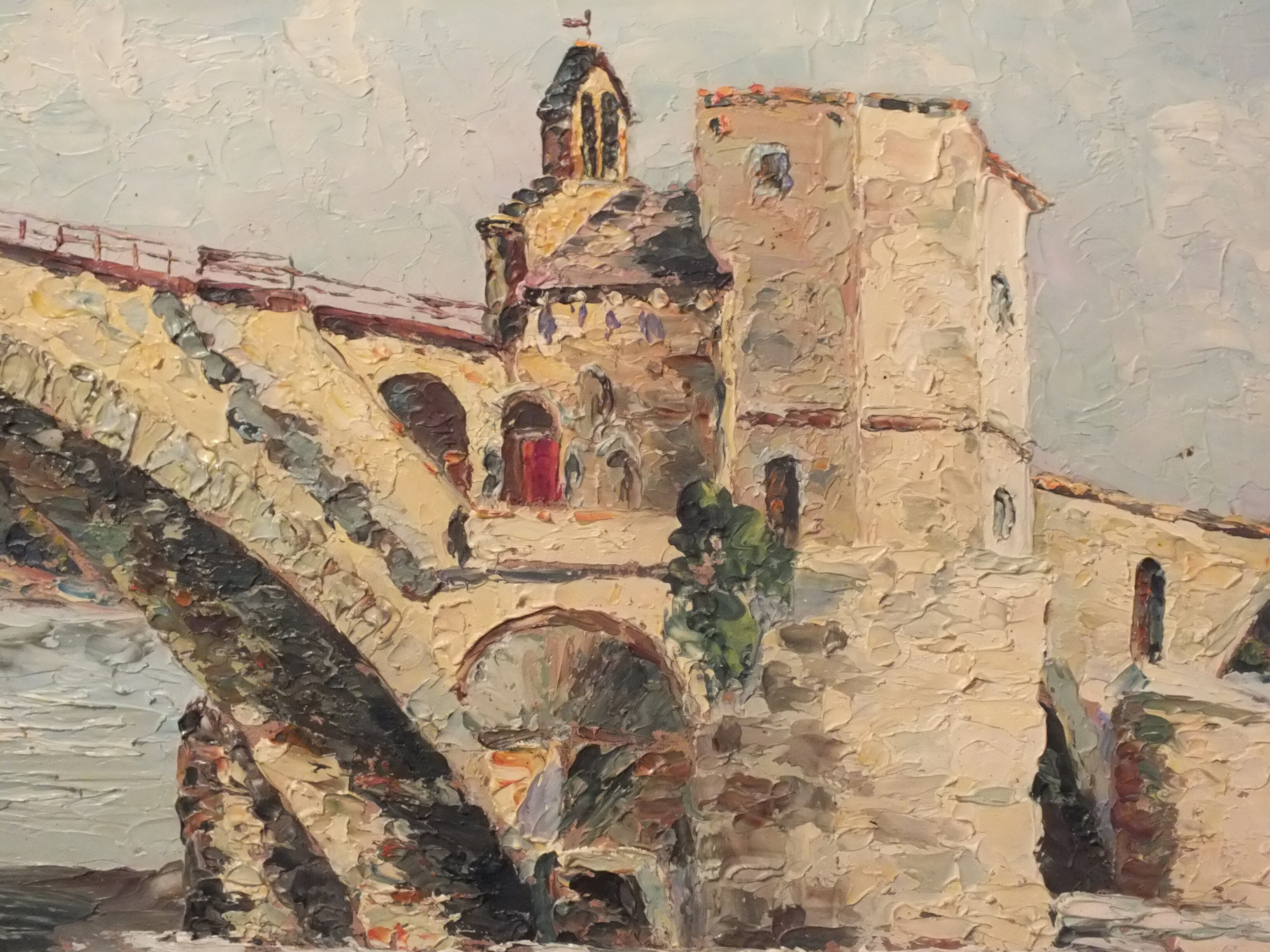 Avignon, the Saint Bénezet bridge, oil painting on panel signed B. Theaux