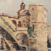 Avignon, the Saint Bénezet bridge, oil painting on panel signed B. Theaux