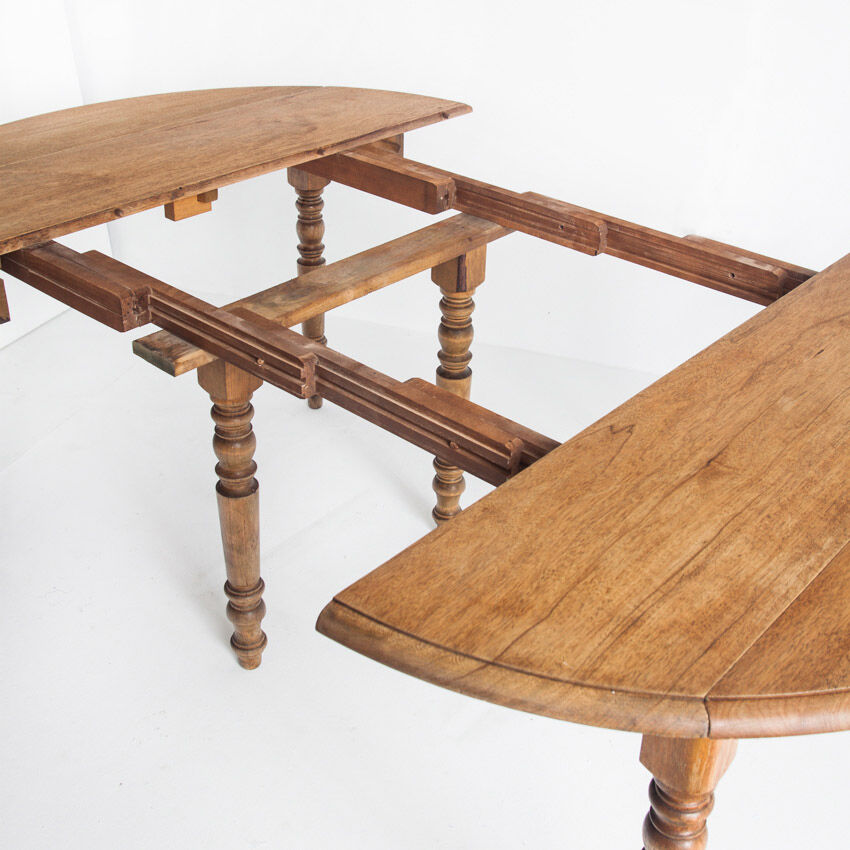 Vintage solid wood table with folding shutters with two extensions, France 1950