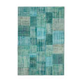 Handmade turkish overdyed 204 cm x 303 cm turquoise patchwork carpet