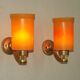 Pair French Vintage 1960s Retro Single Wall Lights Brass & Orange Acrylic