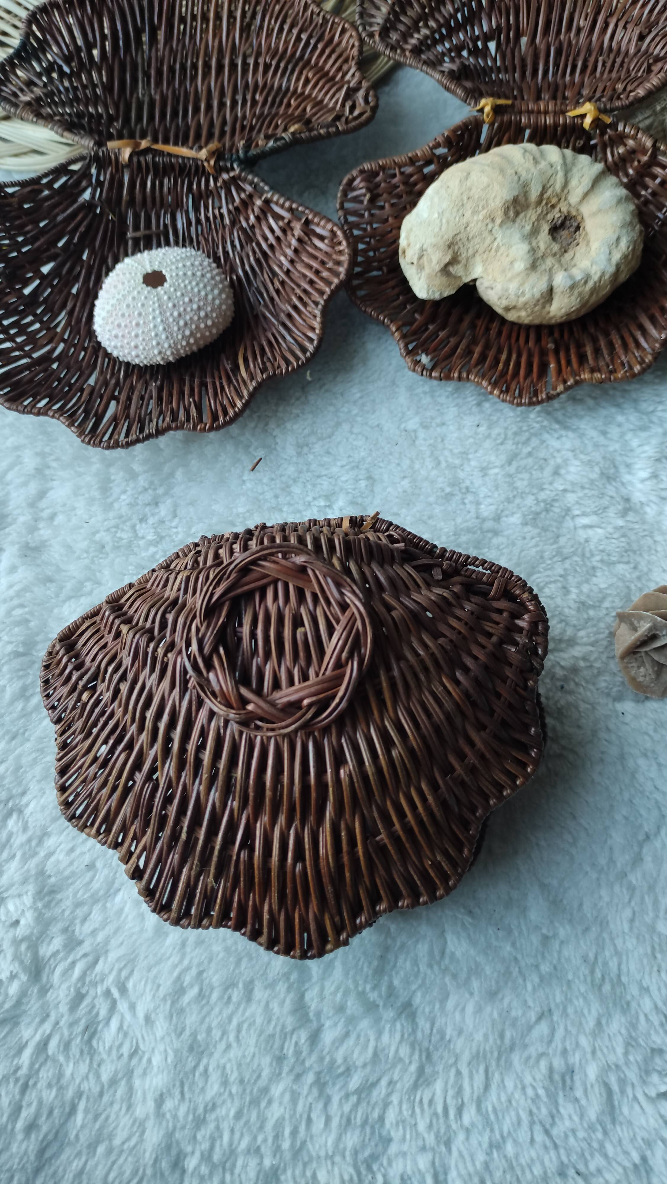 Vintage box in woven wicker shell shape