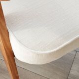 Fauteuil Lounge Vintage Crème Blanche Tissu Bois Naturel Design Scandinave