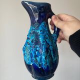Vintage Vallauris pitcher vase in deep blue glazed ceramic, art piece