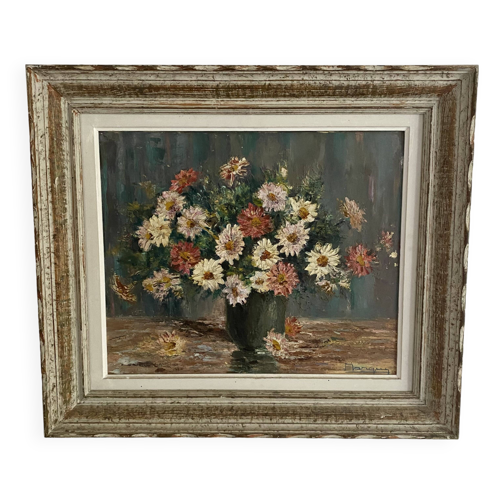 Oil on canvas, still life bouquet of flowers