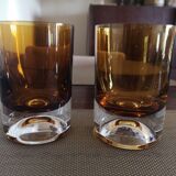 Duo de verres à whisky ou cocktail cristal ambré space age années 1960/1970