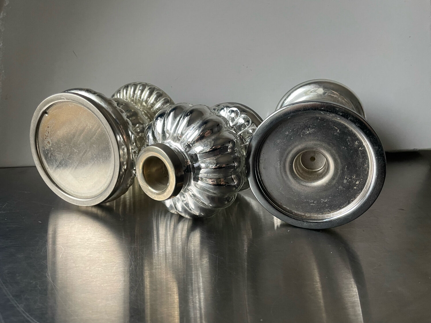 Set of 3 vintage mercury glass candleholders