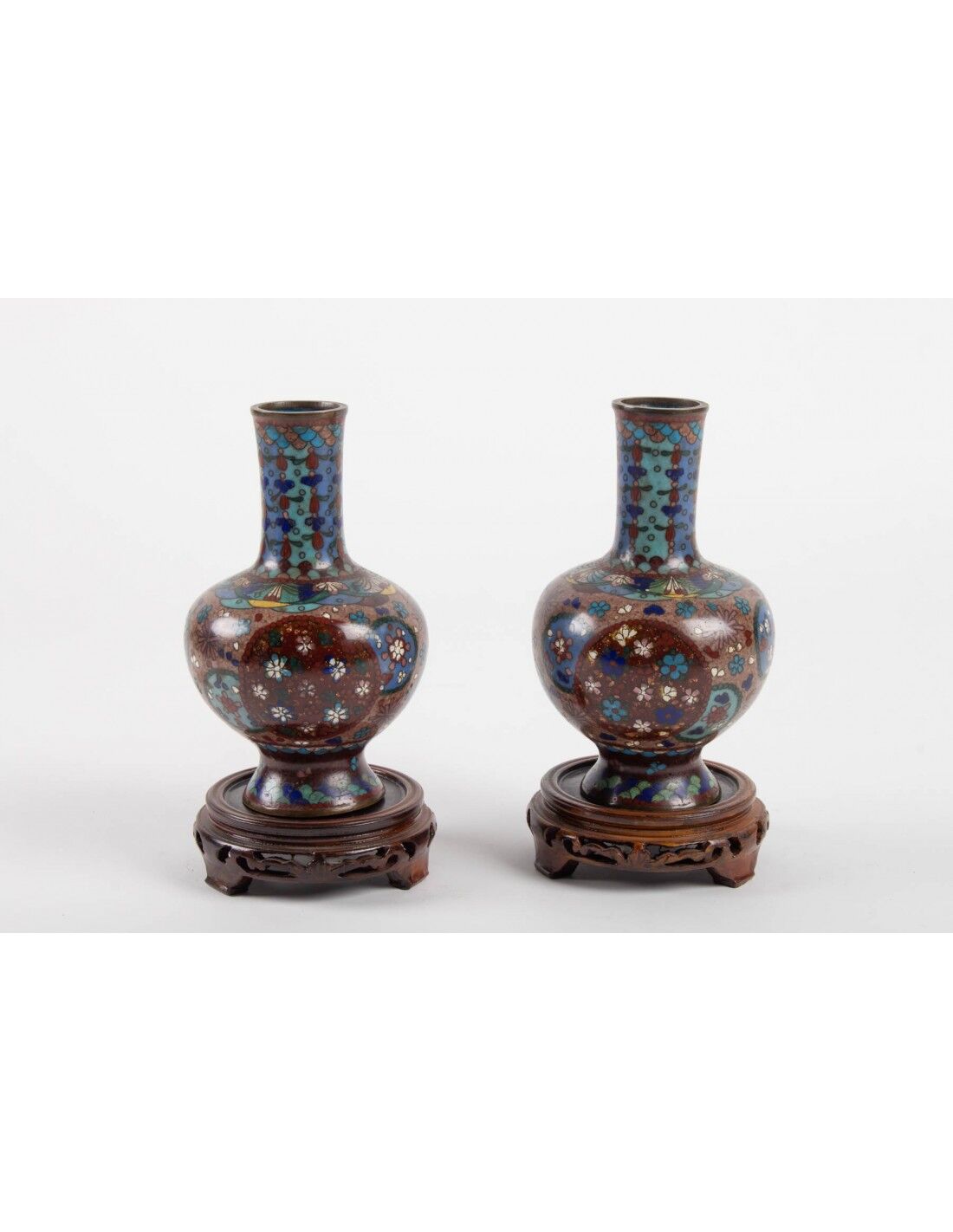 Pair of cloisonné bronze vases, china, xixth century