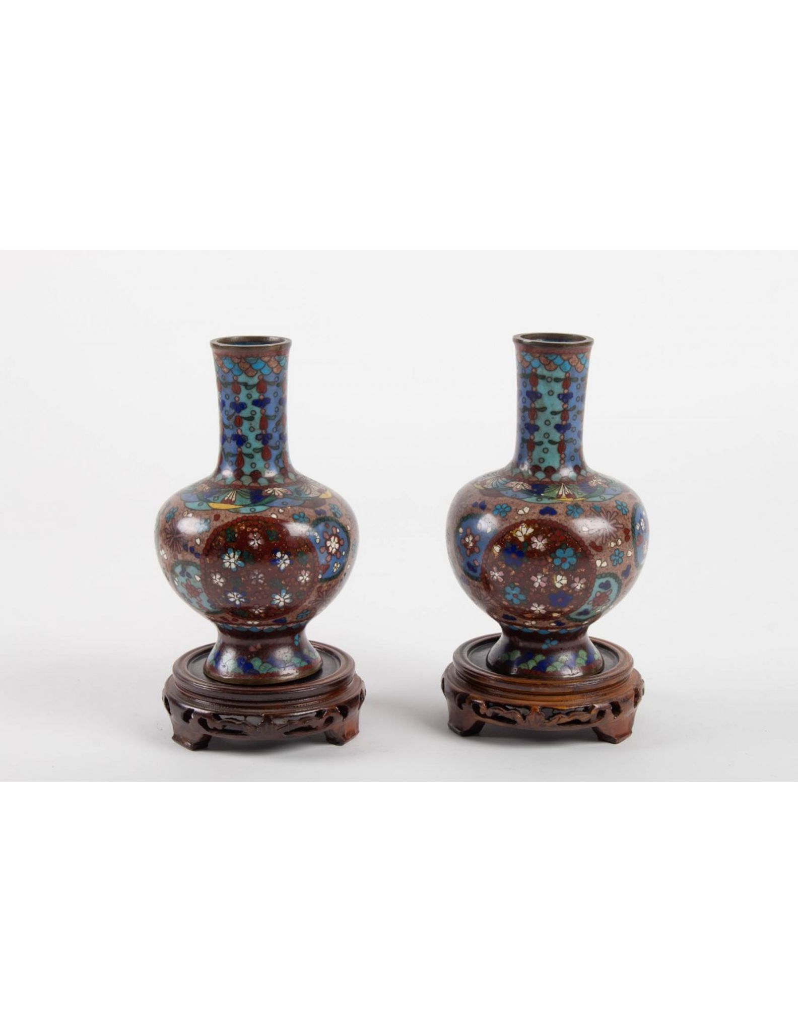Pair of cloisonné bronze vases, china, xixth century