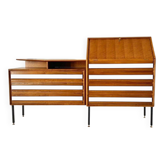 Midcentury Modern Zebra Walnut Sideboard with Drawers, La Permanente Cantu