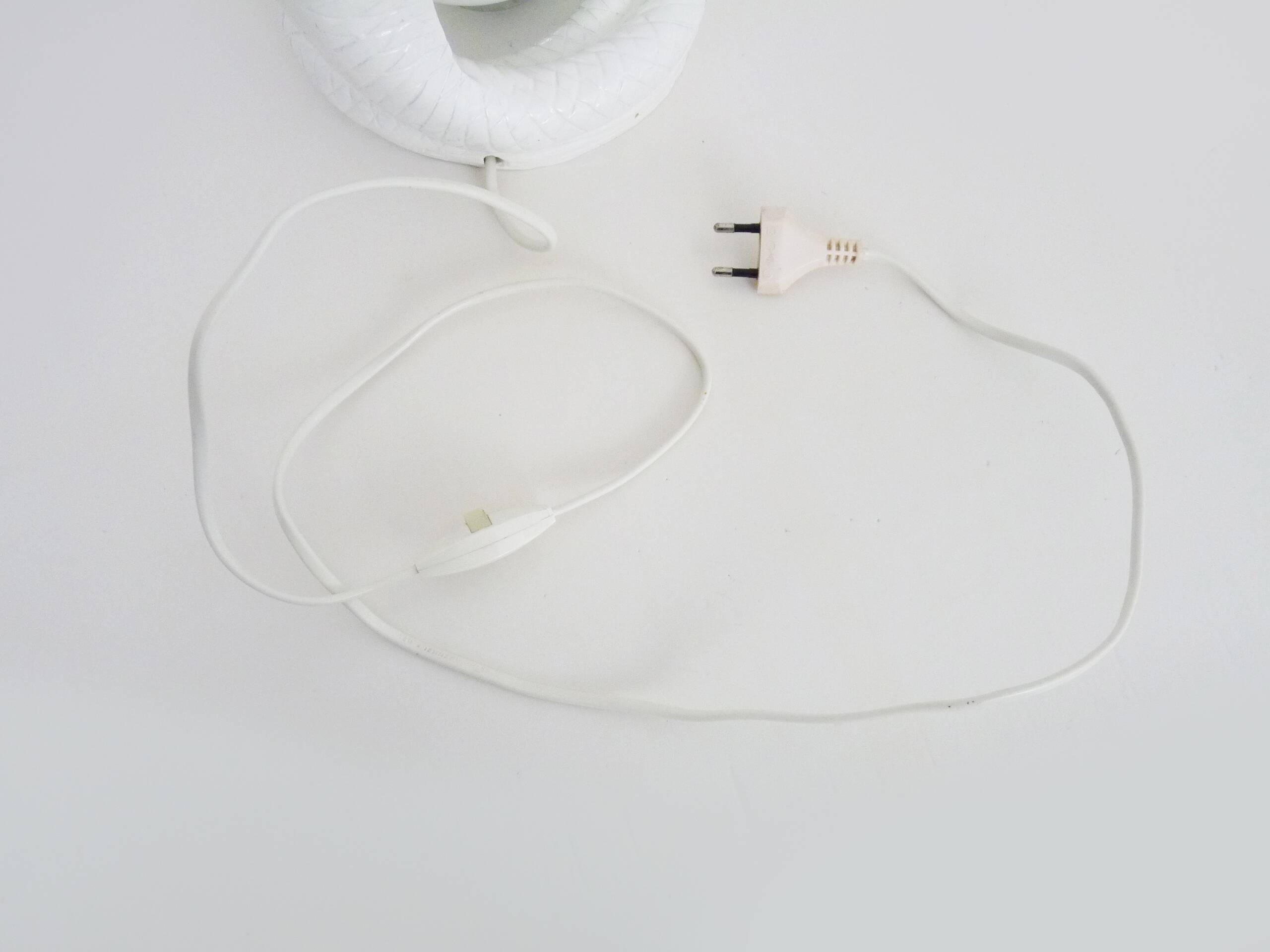 Vintage White Cobra Snake Lamp in Ceramic and opaline globe. 80 years