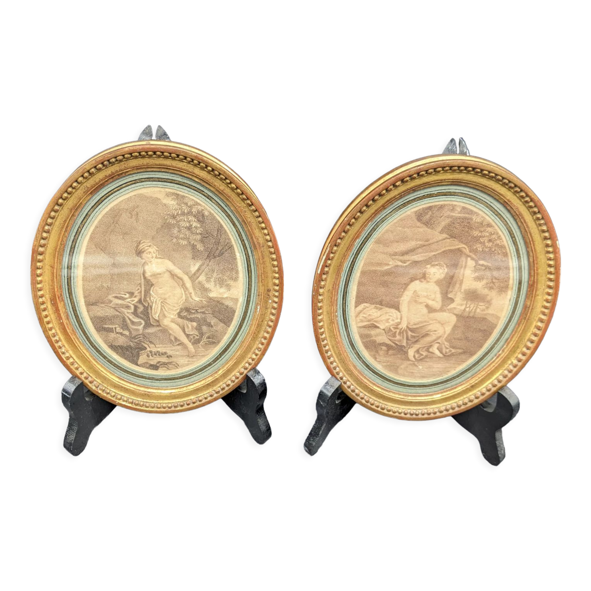 Pair of engravings Diane au bain XIX th gilded wood frame
