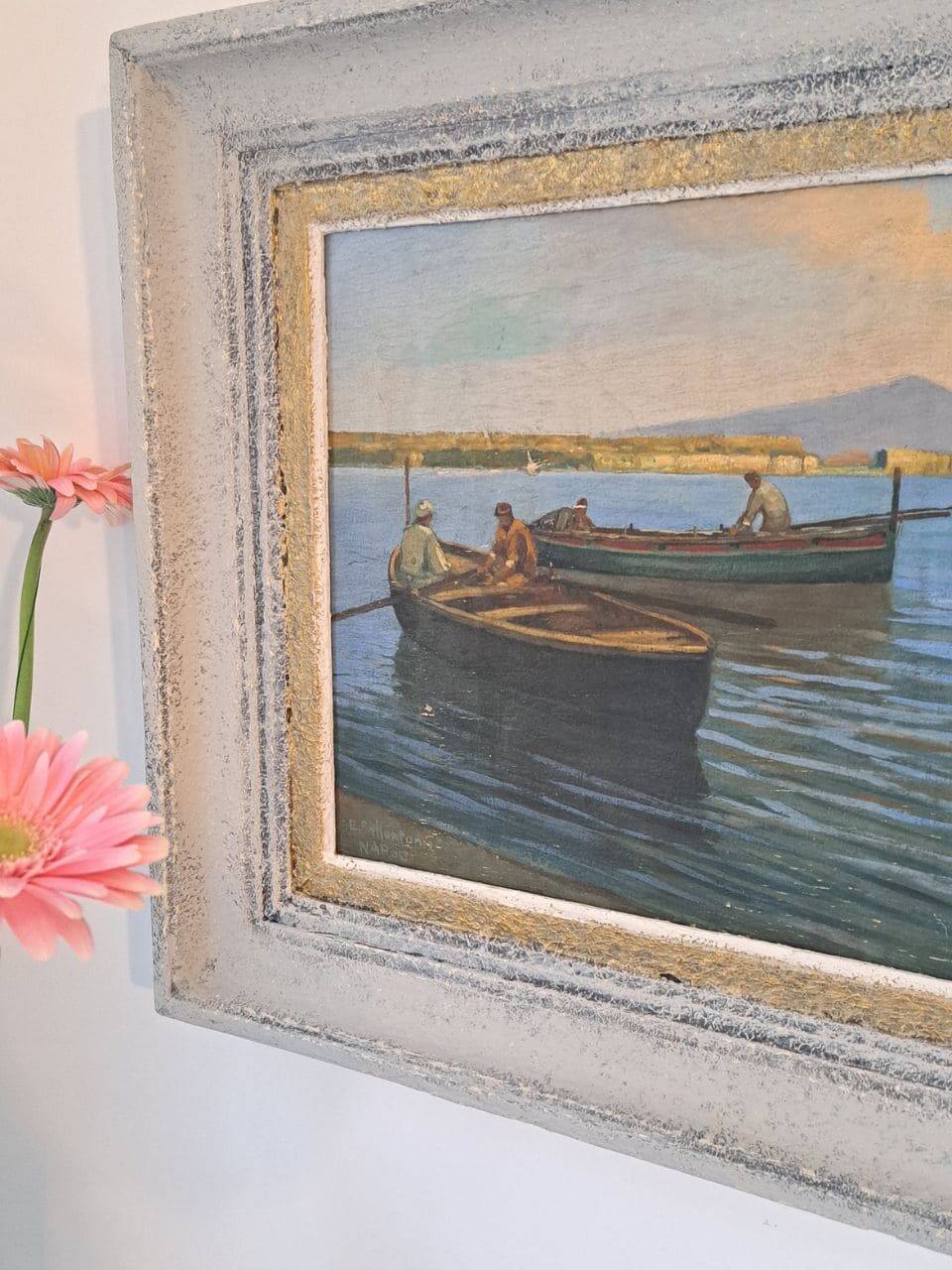 Ancient table oil on panel by Ermando Bellantonio