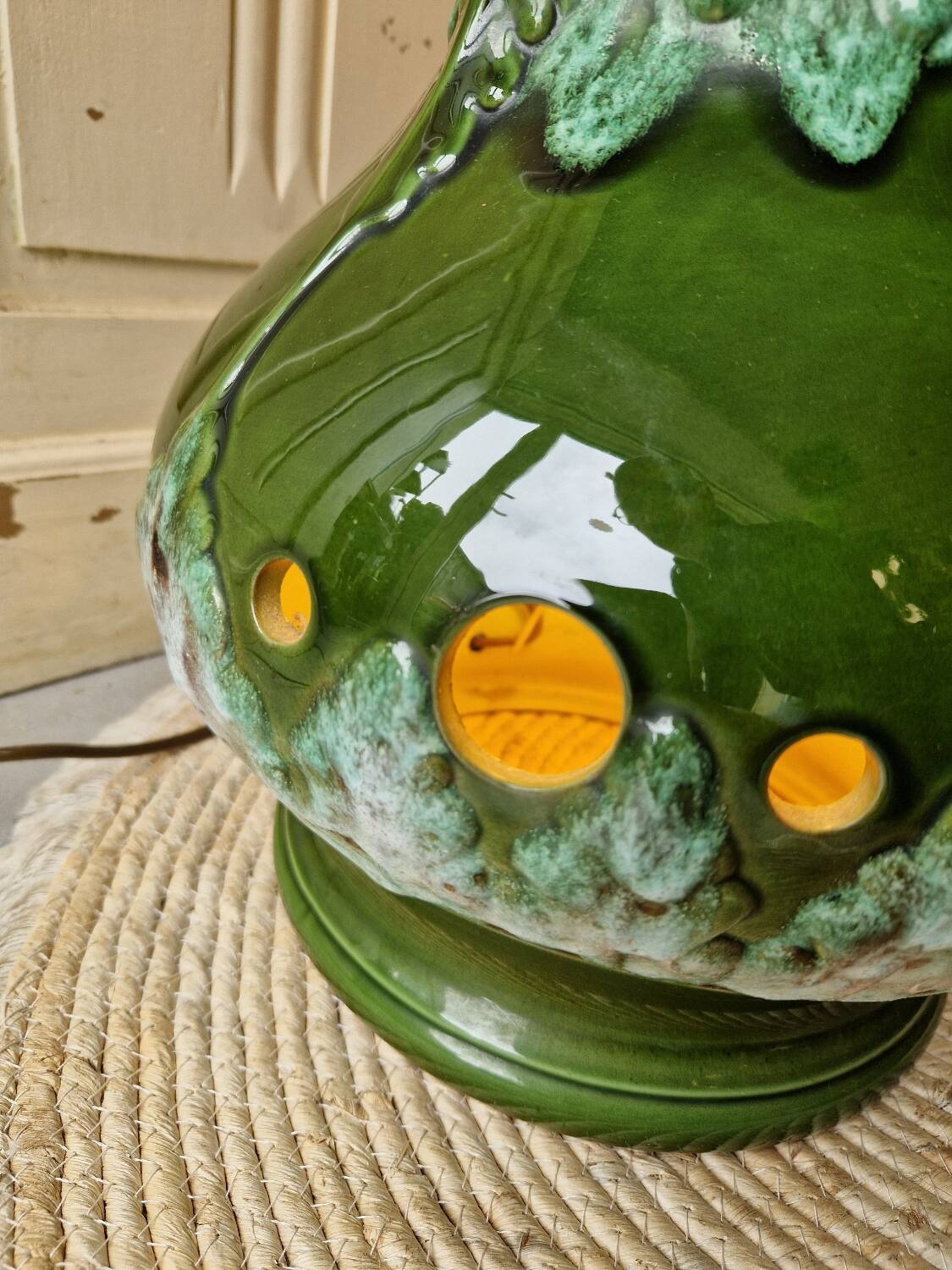 Vintage 1960s green toned ceramic lamp