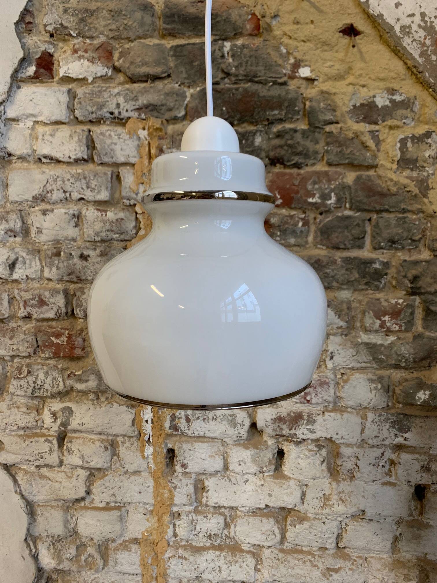 White opaline pendant light, 1970, Italy