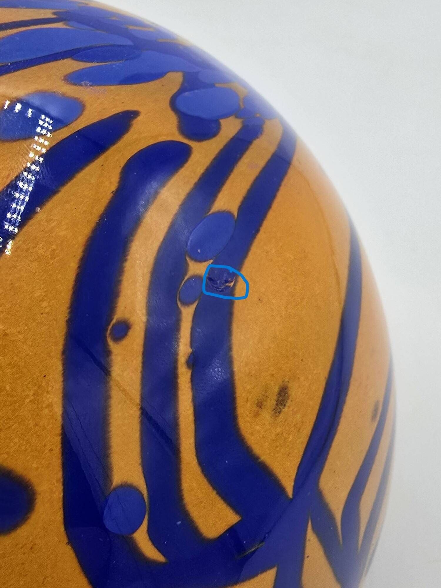 La rochère – vase boule en verre orange et bleu, vers 1970 – h. 13 cm