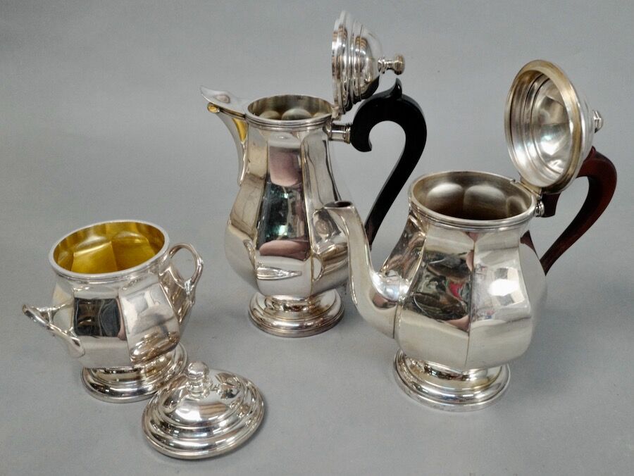 Coffee and tea service silver metal 3 pieces