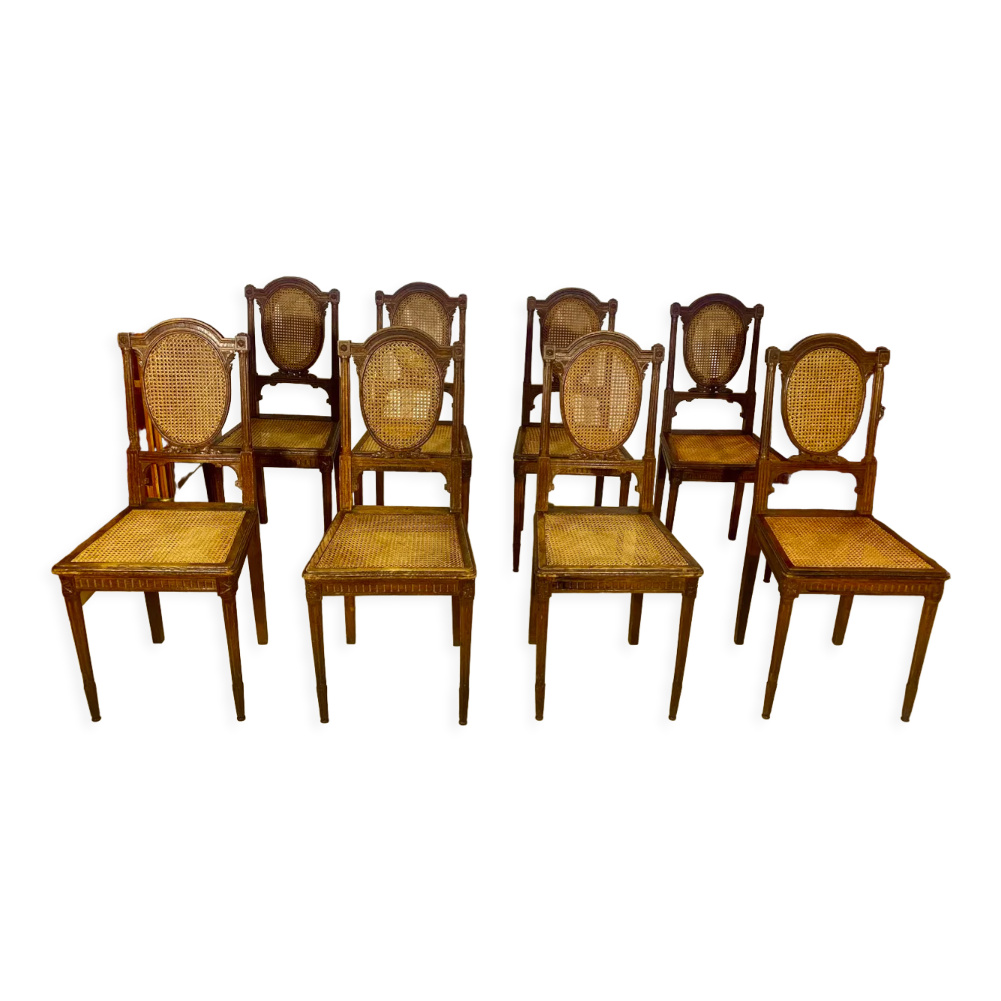 Canned chairs X 8, Louis XVI style, early XX, stamped Flandrin Paris