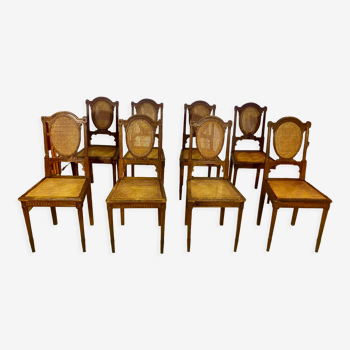 Canned chairs X 8, Louis XVI style, early XX, stamped Flandrin Paris
