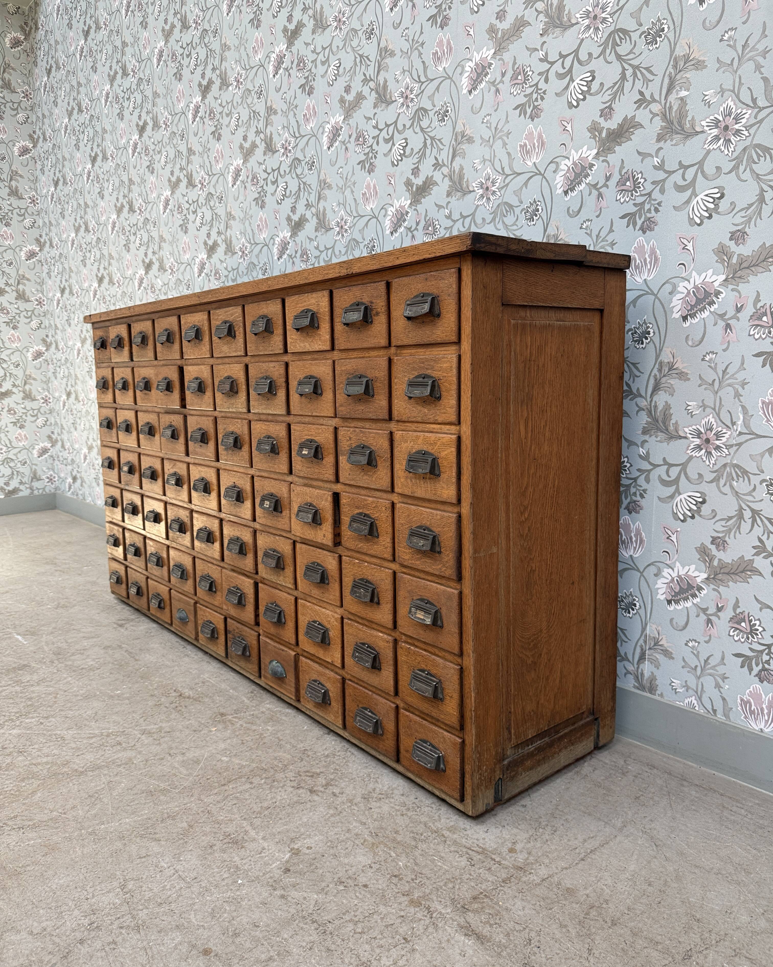 Renovated oak workshop drawer unit.