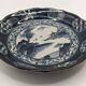 Old signed blue ceramic plate with landscape decoration, Japan