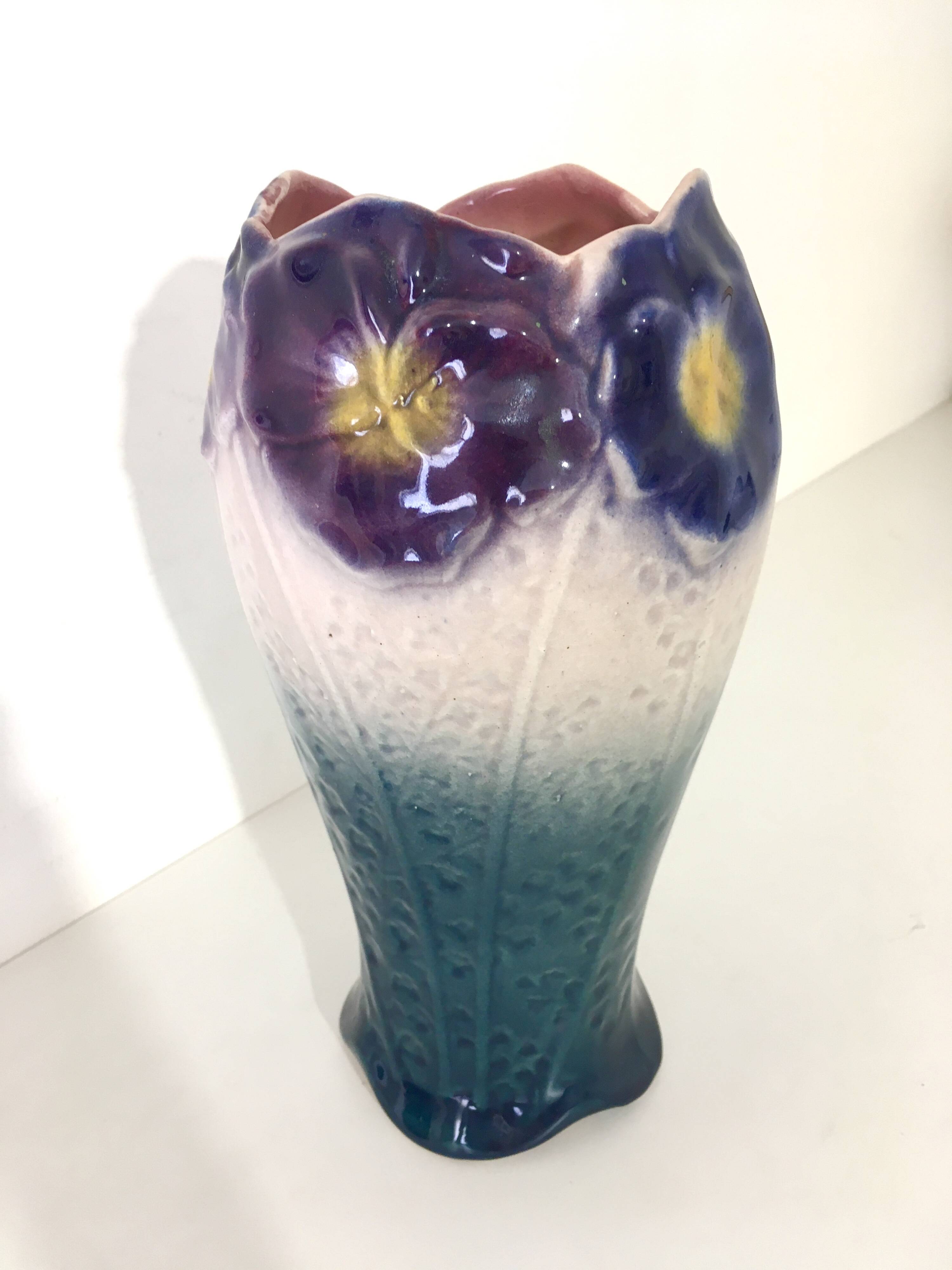 Art Nouveau vase in polychrome slipware • Onnaing pottery