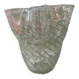 Filigree glass vase in the shape of a handkerchief with a corolla-shaped neck, Murano style