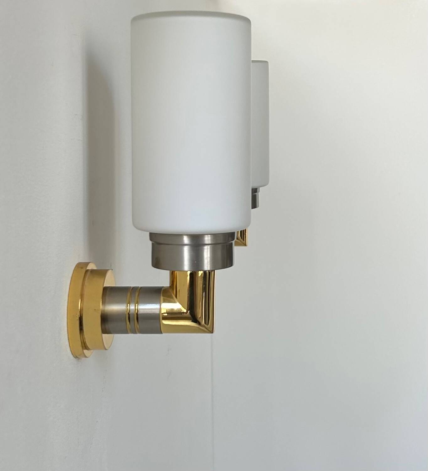 Pair of vintage sconces, opaline brass and steel, Germany 1970