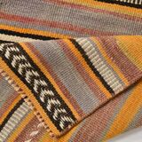 2x10 Pistriped Orange & Green Vintage Kilim Runner Rug, 69x325Cm