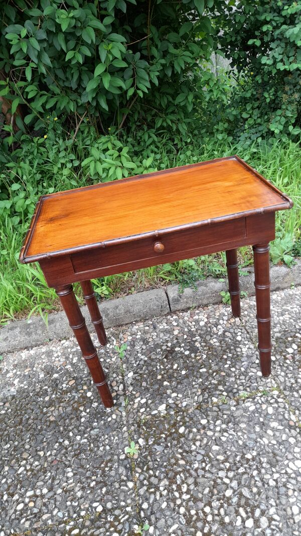 bureau d'enfant 1900 en chêne - table et fauteuil bambou rétro