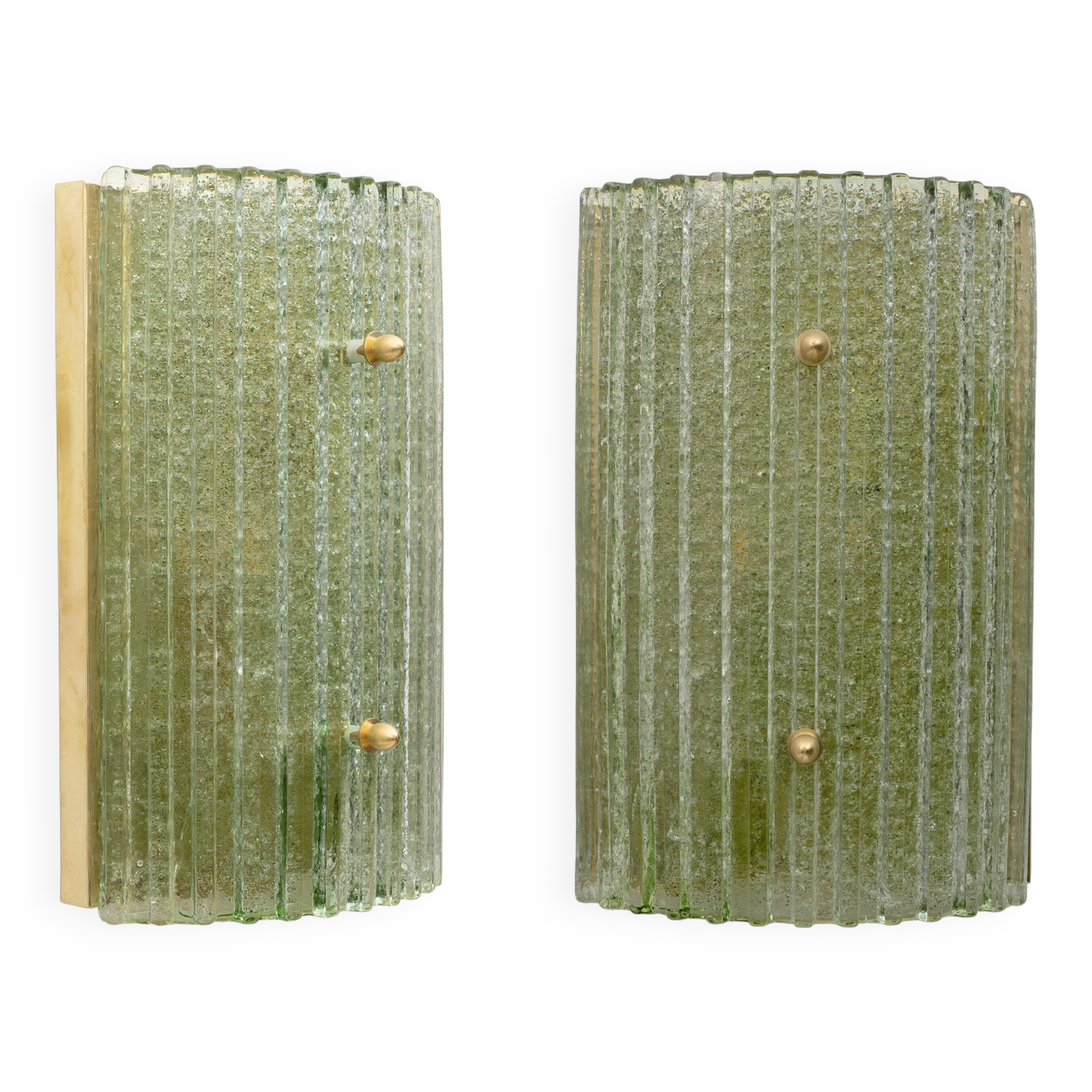 Pair of Modern Brass and Murano Glass Grit Sconces
