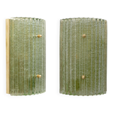 Pair of Modern Brass and Murano Glass Grit Sconces