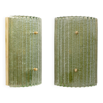 Pair of Modern Brass and Murano Glass Grit Sconces