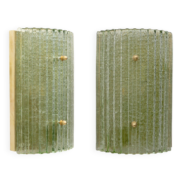 Pair of Modern Brass and Murano Glass Grit Sconces
