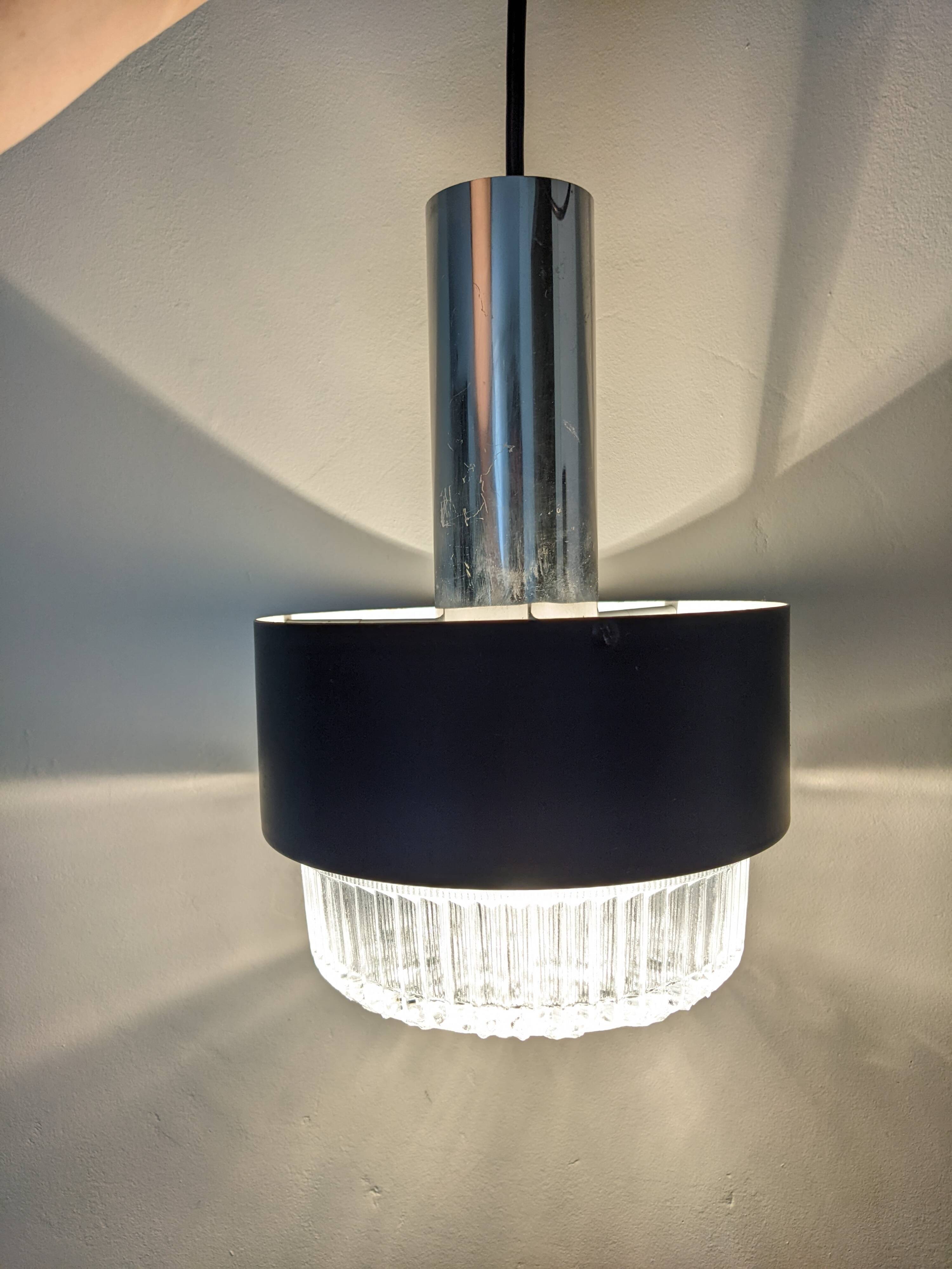 Vintage metal suspension black chrome and glass