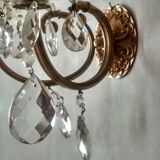 Golden brass wall light and crystal pendants - 2-light rococo light