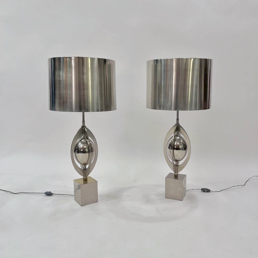 Pair of Ogive lamps in stainless steel by Maison Charles Paris 1970