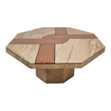 Travertine and marble coffee table