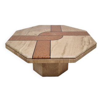 Travertine and marble coffee table