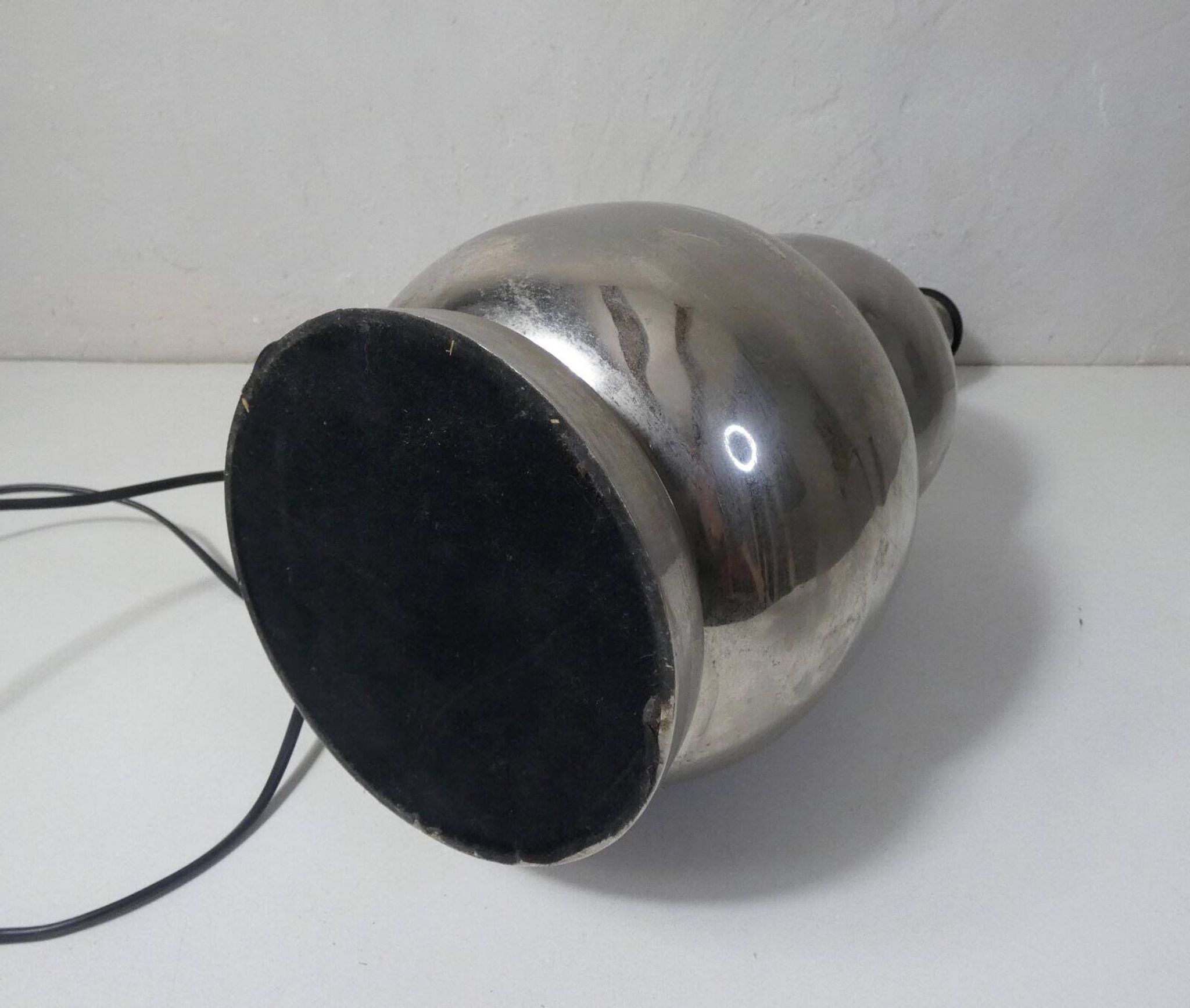 Vintage Space Age lamp with silver chrome metal ball base and DRIMMER H lampshade