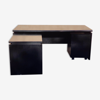 Bureau avec retour design Italien en bois laqué noir, édition Nègroni, fin des années 80