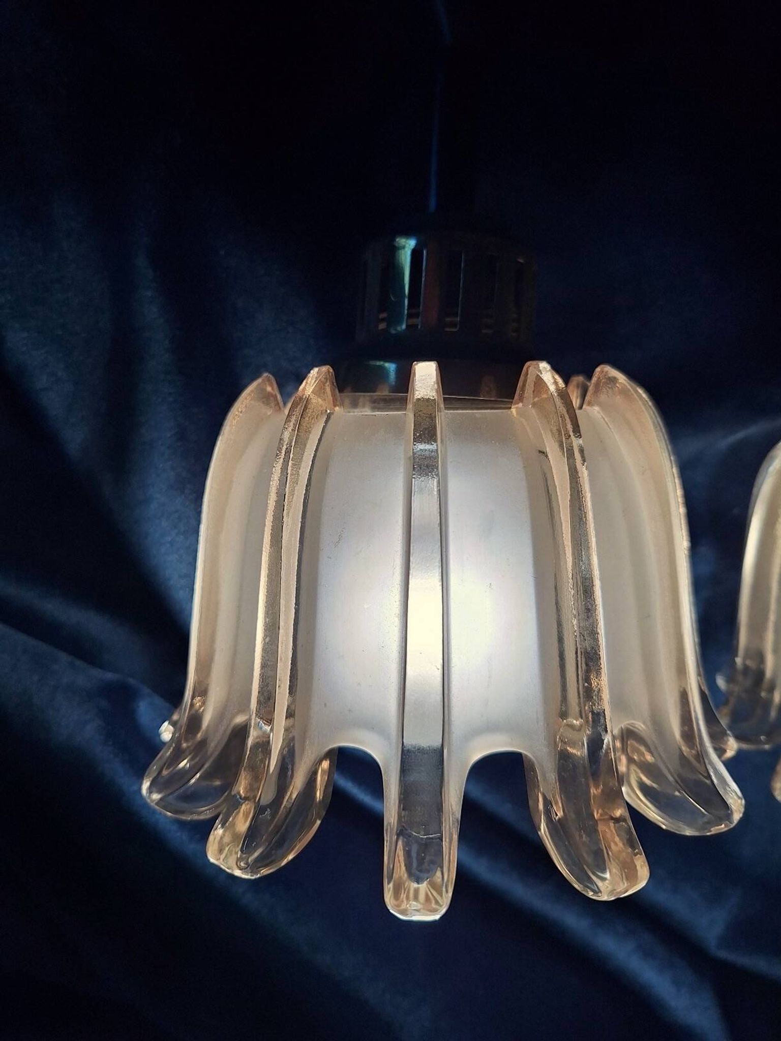 Set of 3 Doria pendant lights in brass and amber-coloured glass, 1960s