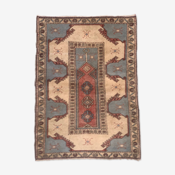 Vieux tapis turc 132x94 cm vintage ushak, rose beige bleu