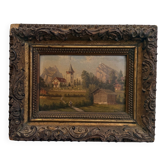 Oil on panel, old Mountain village signed Gottfried Stury XIX.