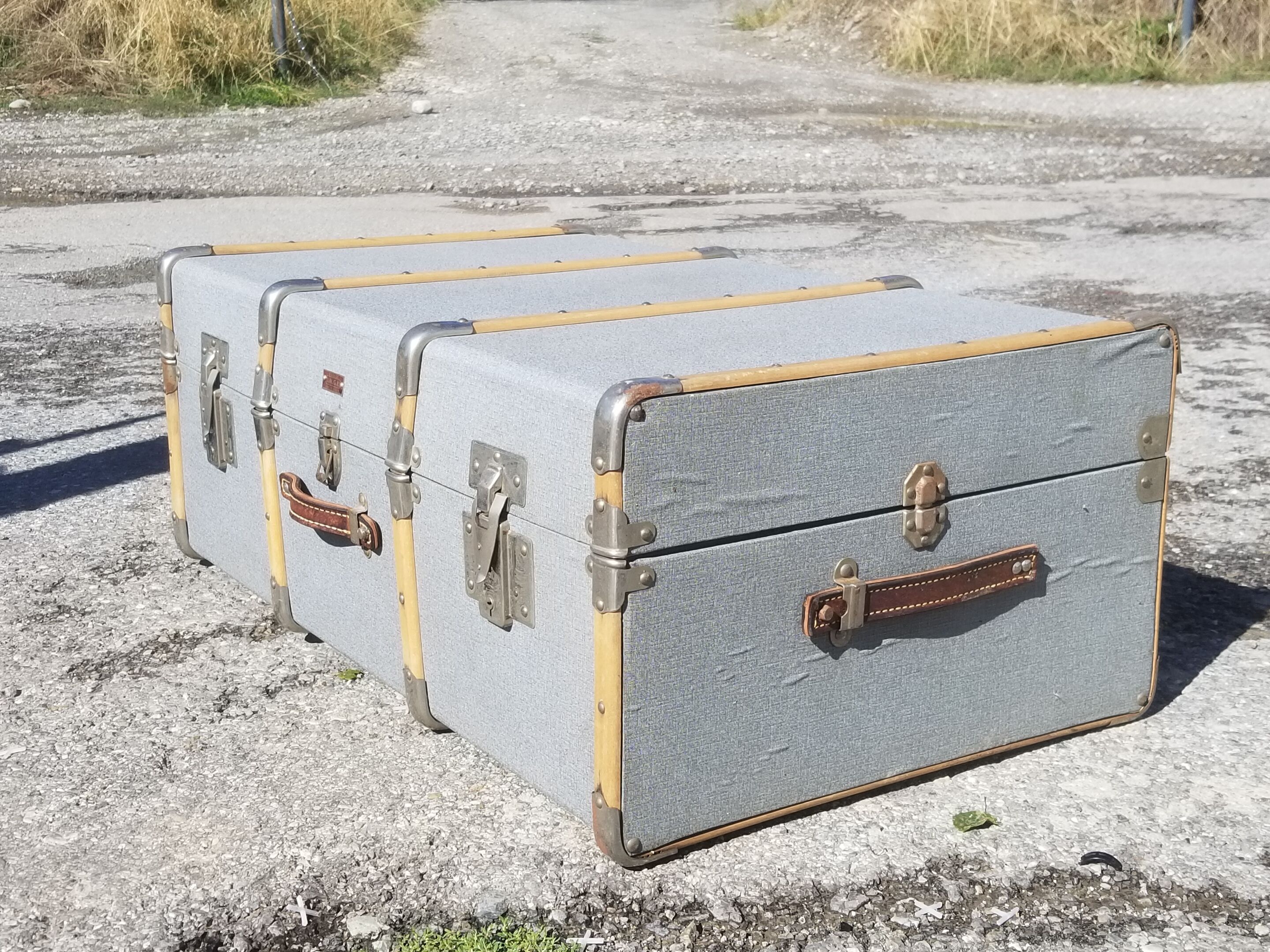 Vintage wooden travel trunk stamped bagage j.m.g.é.
