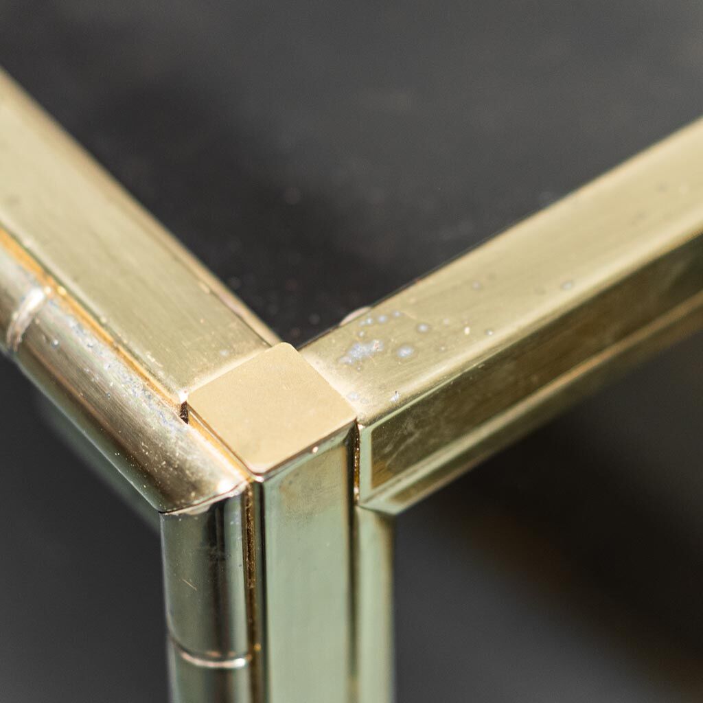 Showcase gold metal smoked glass 70s modern vintage